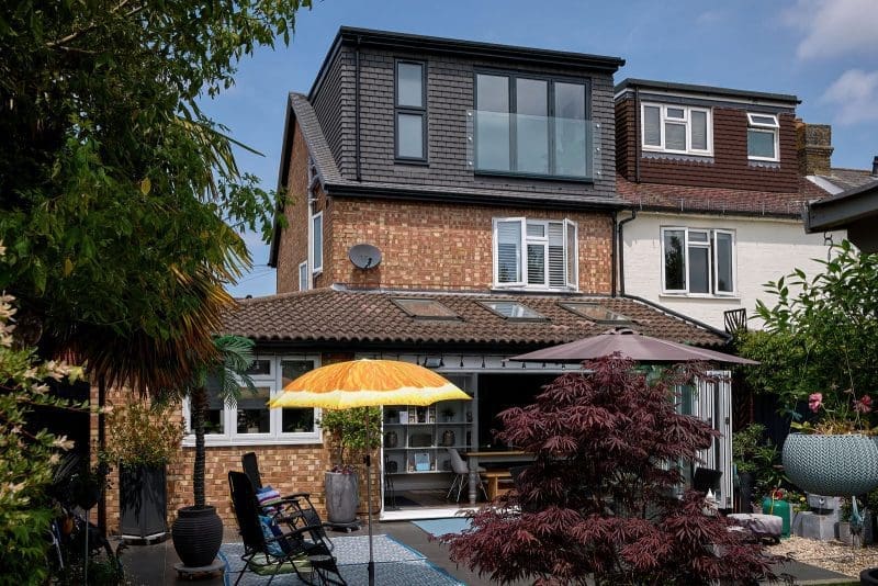 Exterior of semi detached rear dormer loft conversion with a juliet balcony